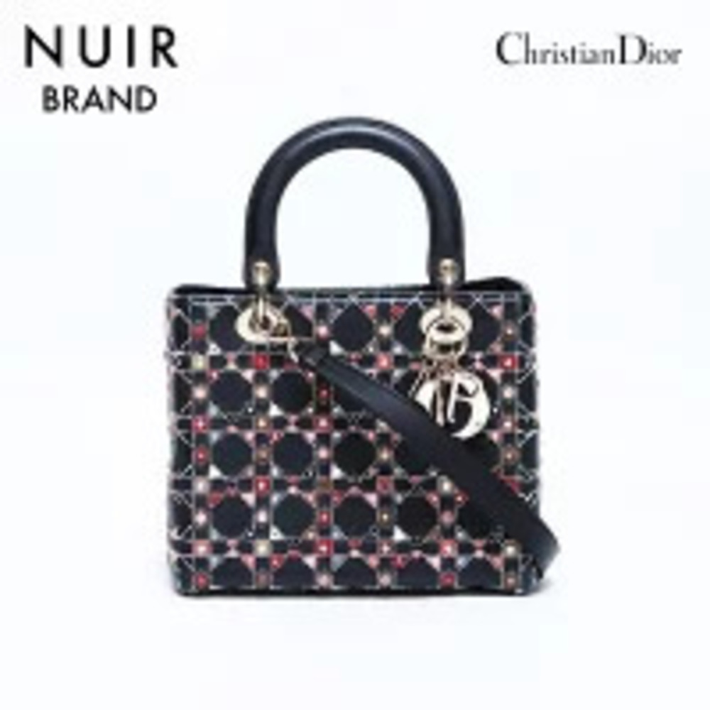 Christian Dior Lady Leather 2way Handbag Black